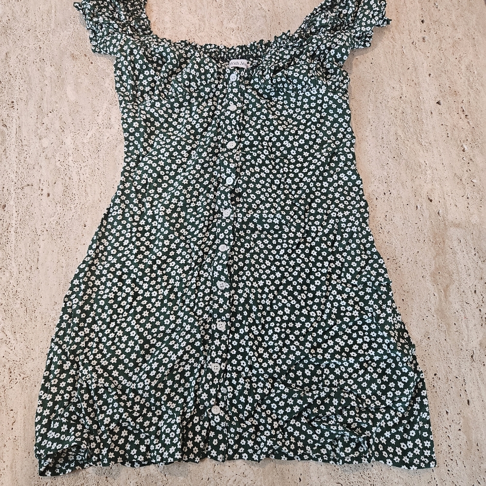 With Jean Isabelle Dress in Floral Green, Size L - Picture 7 of 8